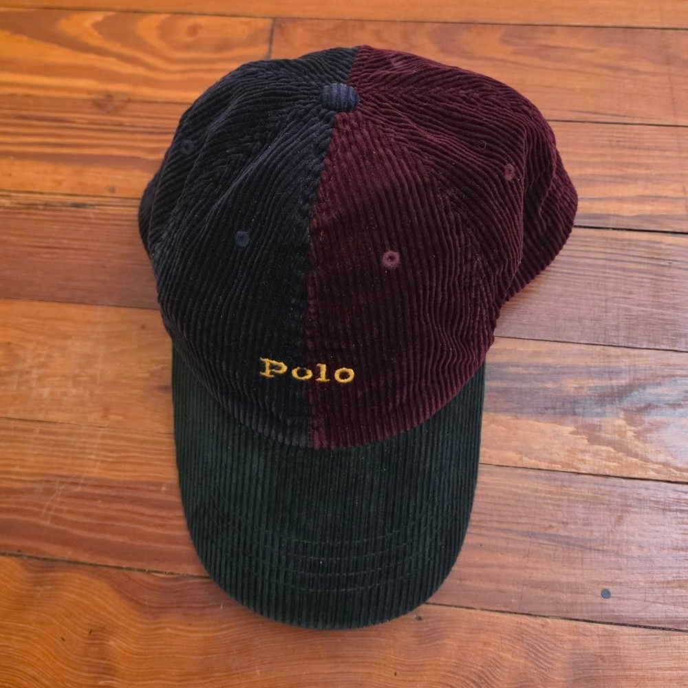 Polo Ralph Lauren Colorblock Corduroy Hat Navy Burgundy Green Leather Strapback